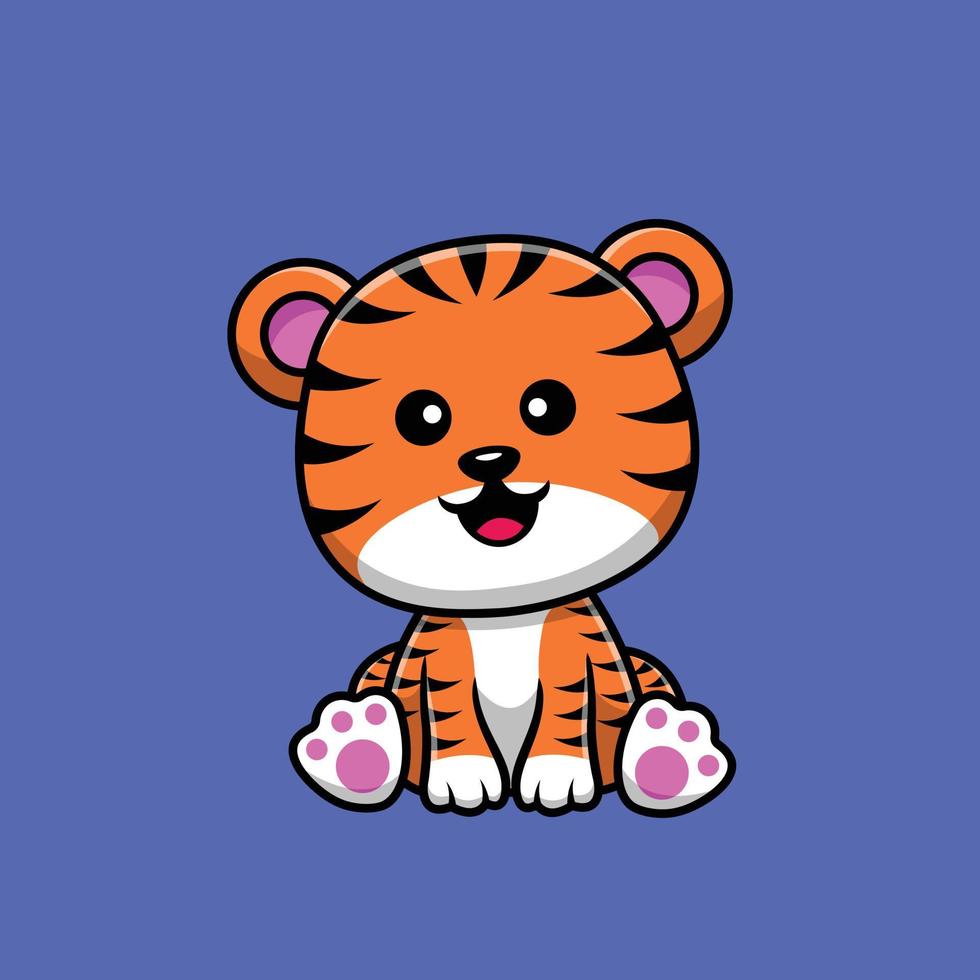 söt tiger sitter tecknad vektor ikon illustration. djur ikon koncept isolerade premium vektor. platt tecknad stil
