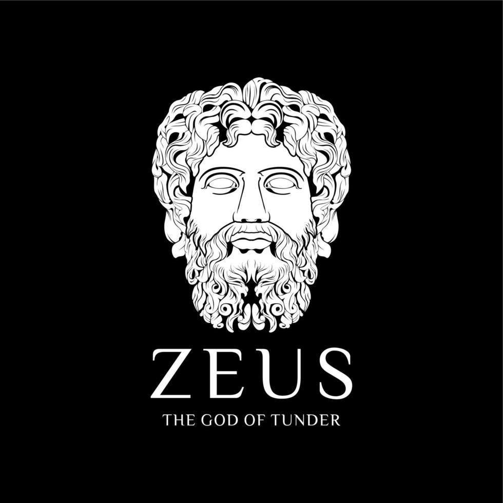 Zeus Gesicht Vektor antike griechische gottähnliche Statue des alten Mannes mit Bart und Schnurrbart-Logo-Design