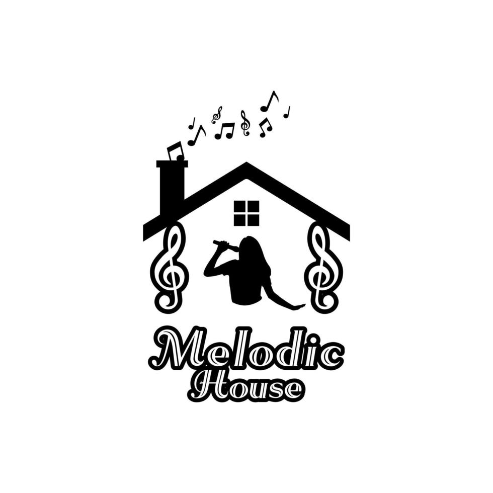 Karaoke-Haus-Logo mit Silhouette einer singenden Frau und Ton vektor