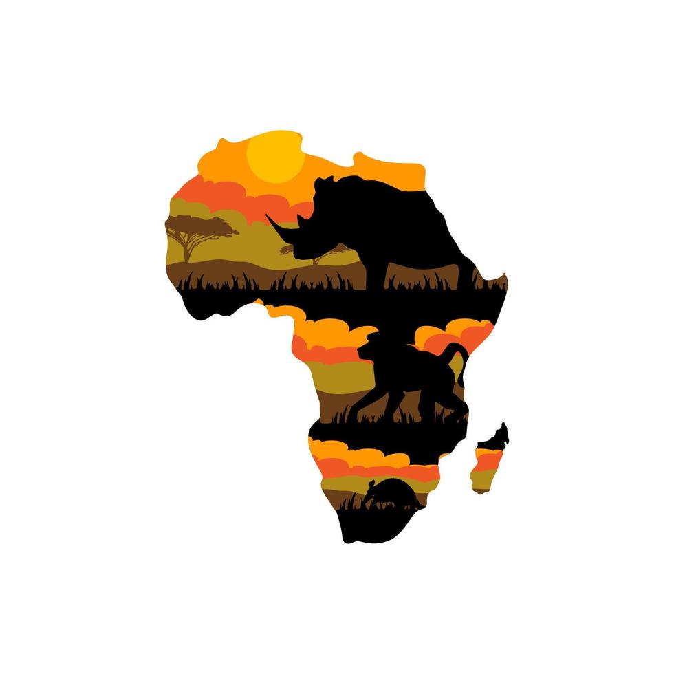 afrikanisches säugetierlogo auf dem afrikanischen kontinent vektor