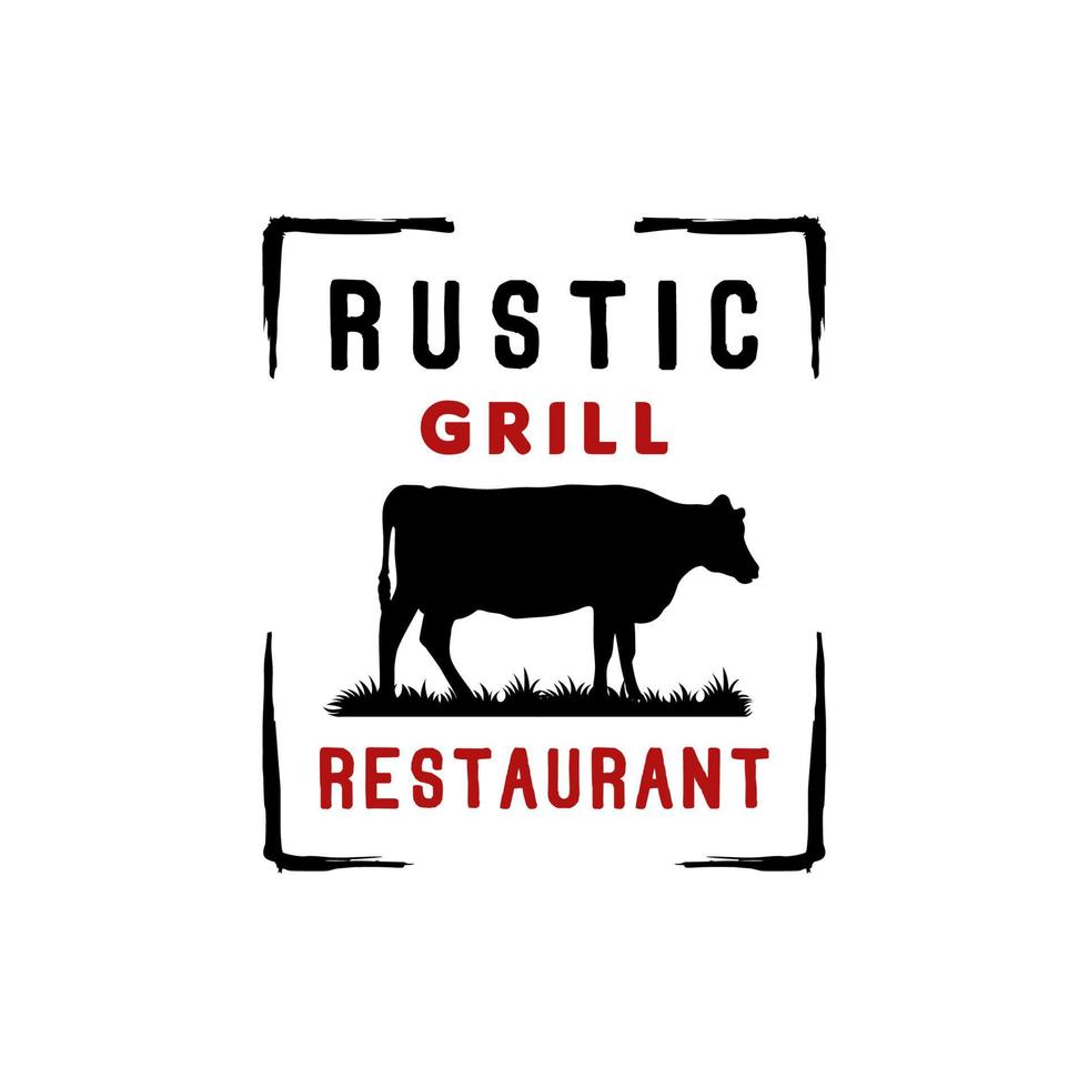 Angus Bull Rinderfarm Ranch Rindfleisch Grill Barbecue BBQ Logo Design Inspiration vektor