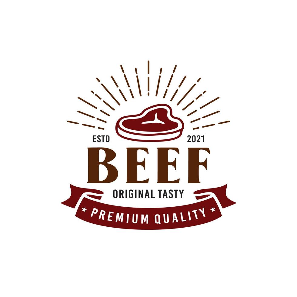 steak beef logotyp emblem, restaurangbiff designinspiration vektor