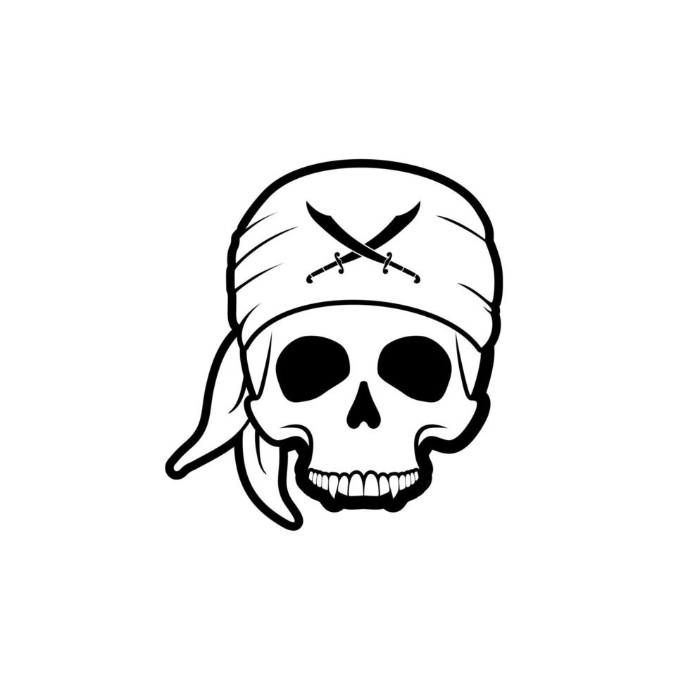 Totenkopf-Logo mit Bandana mit Schwert-Icon-Design-Inspiration vektor