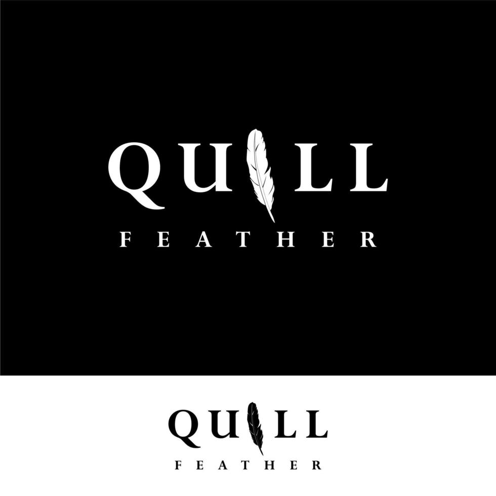 quill logotyp med fjäderpenna vektor