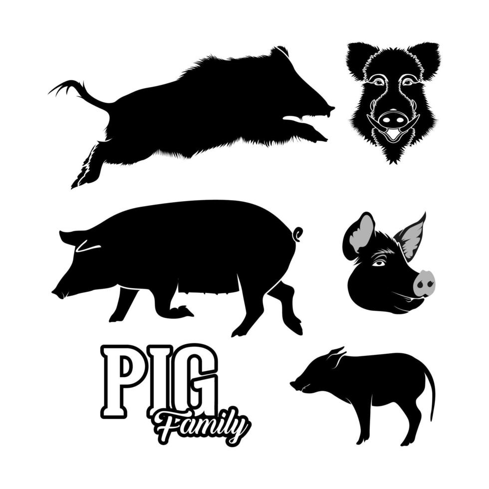 Schwein, Wildschwein, Schwein, Silhouette, Set, Vektor, Design, Inspirasi vektor