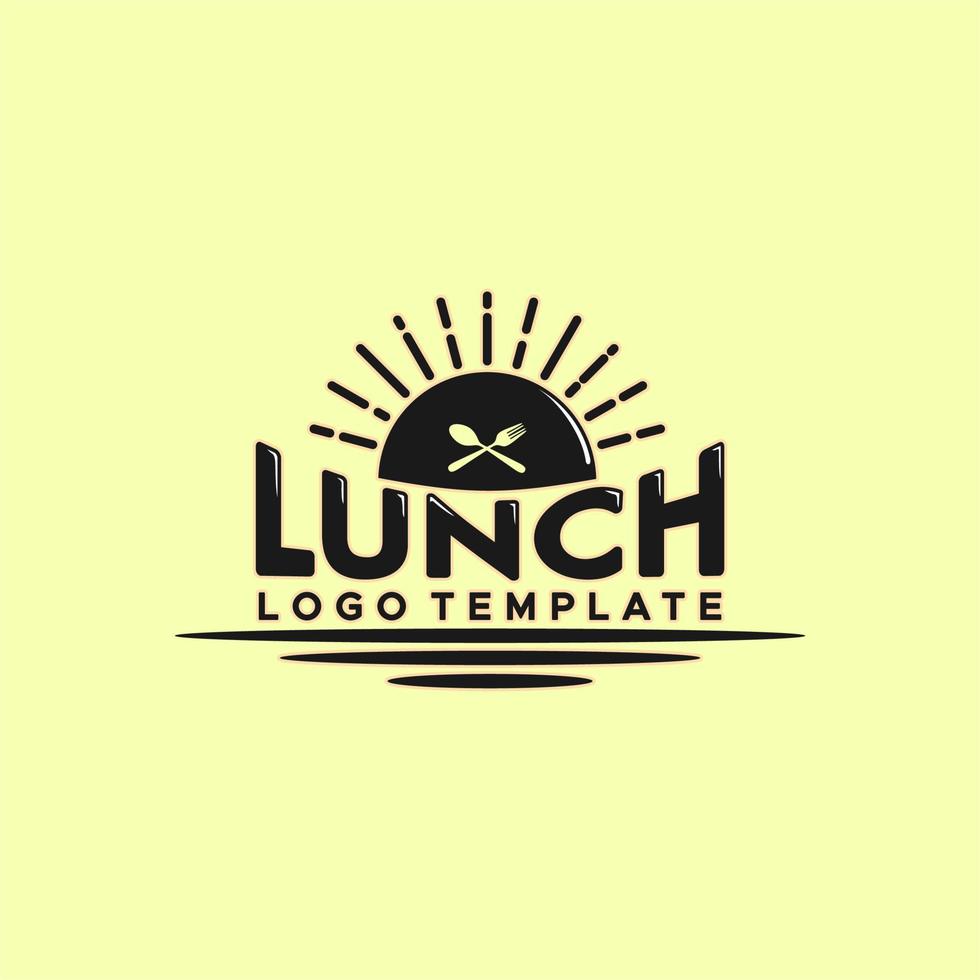 Schriftzug Mittagessen mit Sonnengabel-Löffel-Symbol für Restaurant-Logo-Vorlage vektor