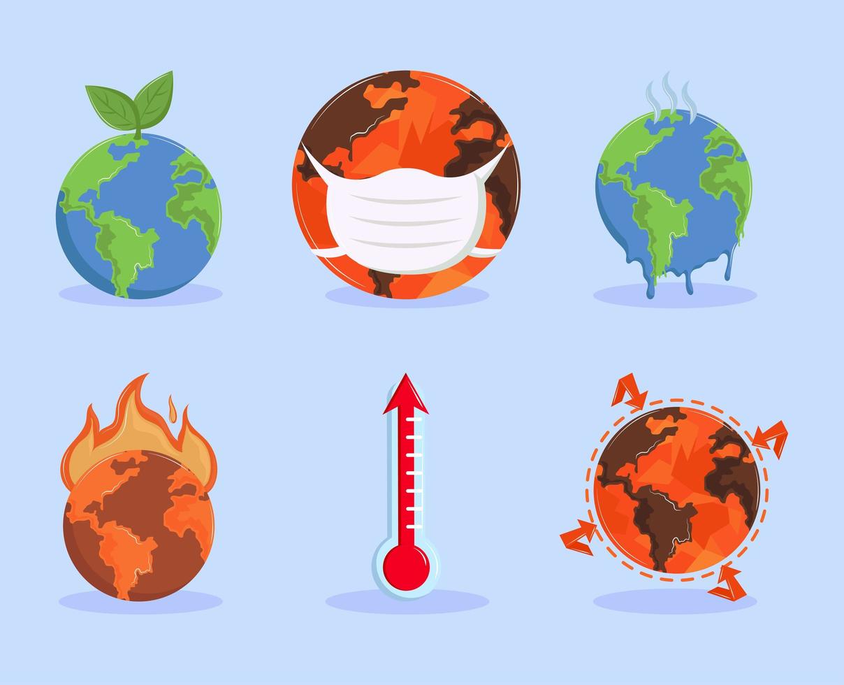 Symbole für die globale Erwärmung festgelegt vektor