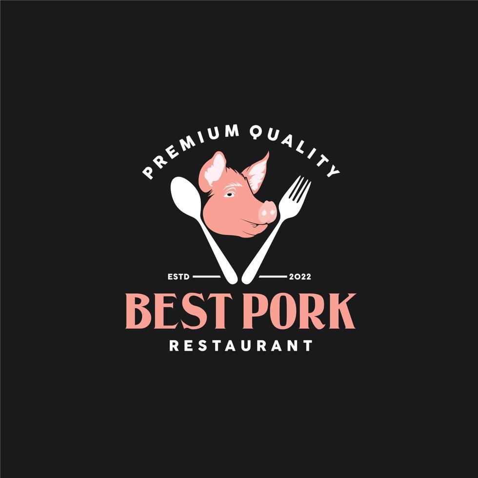 fläsk restaurang logotyp med gris huvud och bestick ikon design inspiration vektor