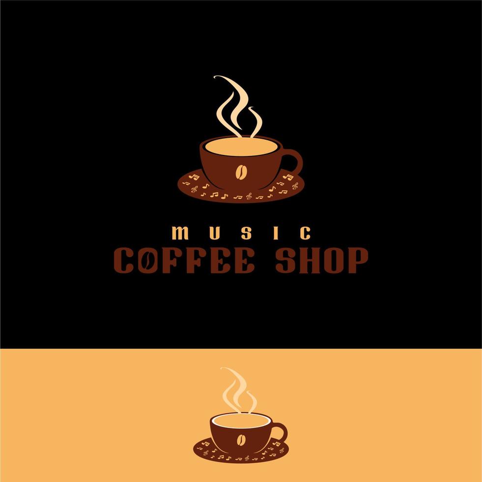 Heißes Kaffeetassen-Musiklogo mit Kaffeebohnensymbol und Musiknote vektor