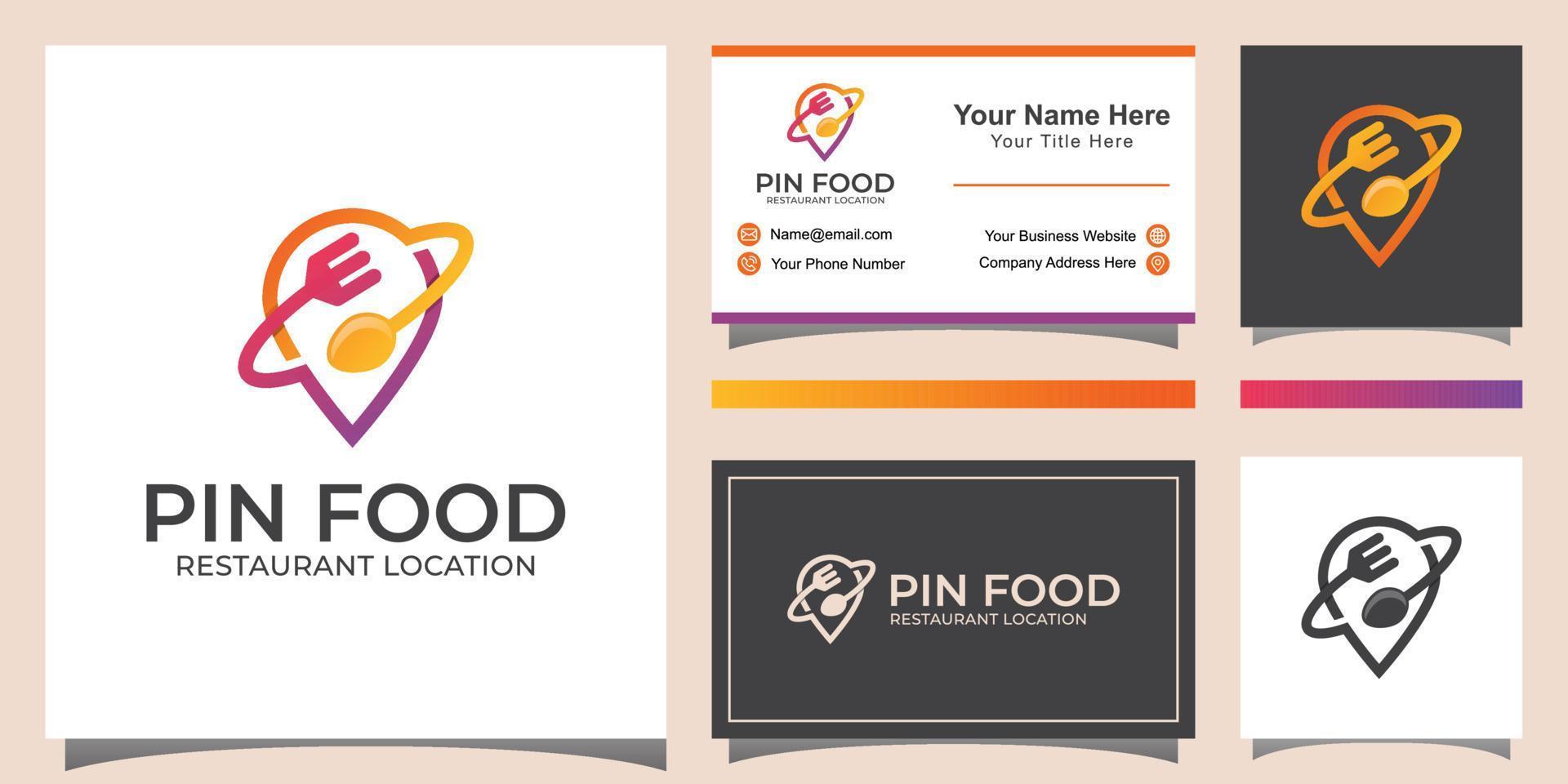 Food Location Line Art Logo-Design mit dem Konzept einer Stecknadel und einer Visitenkarte vektor