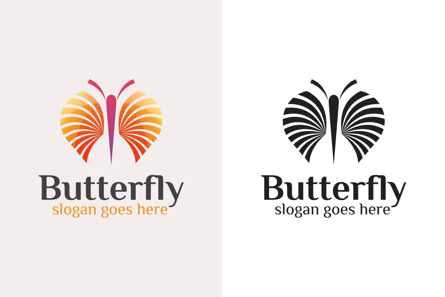 kreativ abstrakt fjärils unik logotypdesign med svarta versioner vektor
