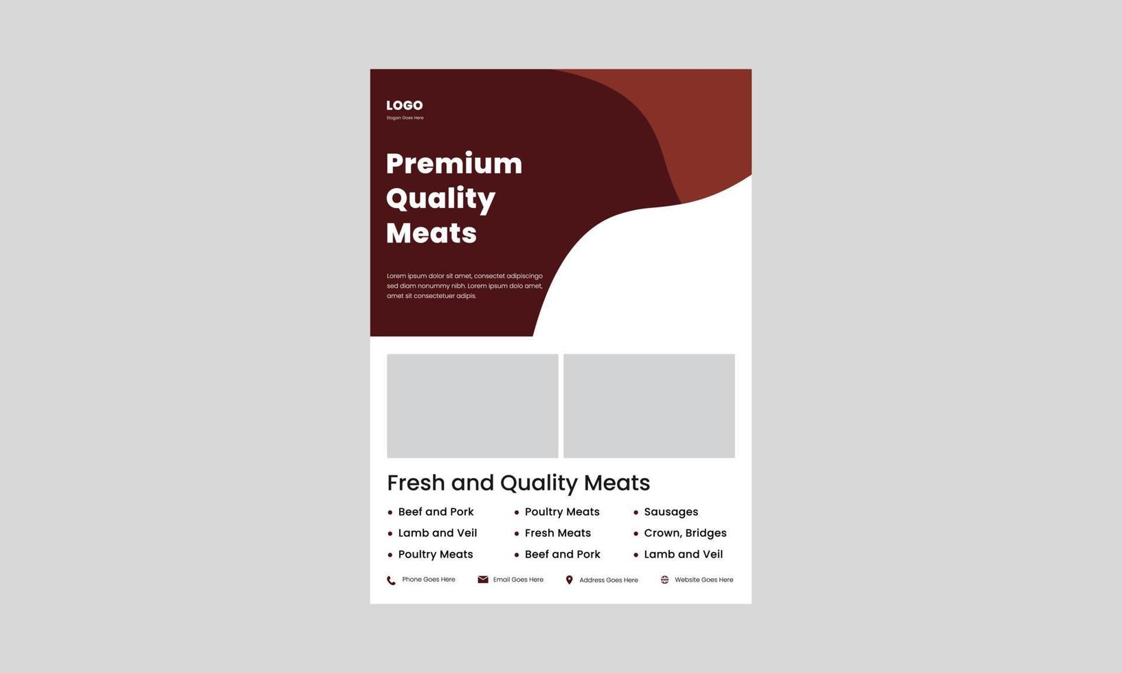 Qualitäts- und Frischfleisch-Flyer-Design. hochwertiges fleischposter, broschürendesign. Fleischladen-Flyer-Design. vektor