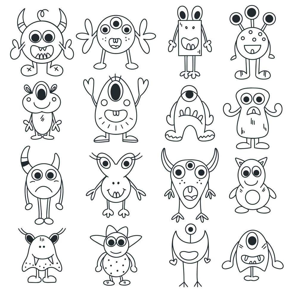 monster doodle set vektor