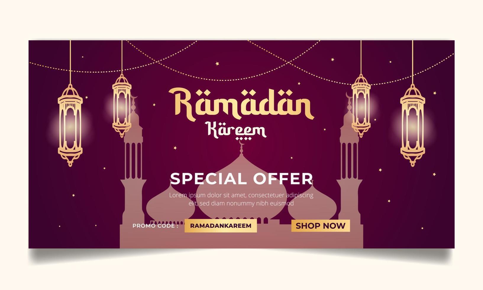 ramadan försäljning horisontell banner sociala medier inlägg med moské silhuett illustration mall vektor