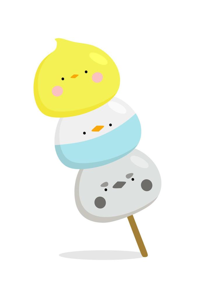 Mochi-Charakterdesign. japanische Cartoon-Desserts. vektorillustration in einem flachen stil. vektor