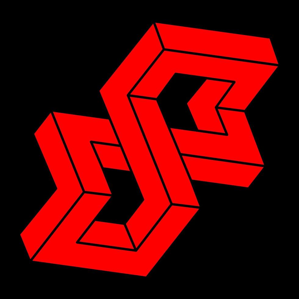 Logo für optische Täuschung. unmögliche Formen. Heilige Geometriefigur. abstrakte ewige geometrische objekte. unmögliche endlose Umrissformen. optische Kunst. unmögliche Geometrieform auf schwarzem Hintergrund. vektor