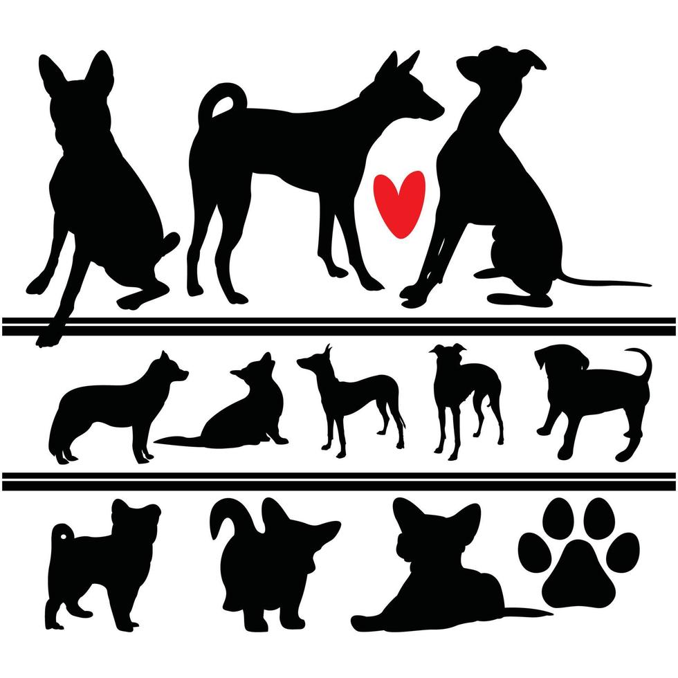 vektor hund set, svart hund, kärlek hund illustration konst