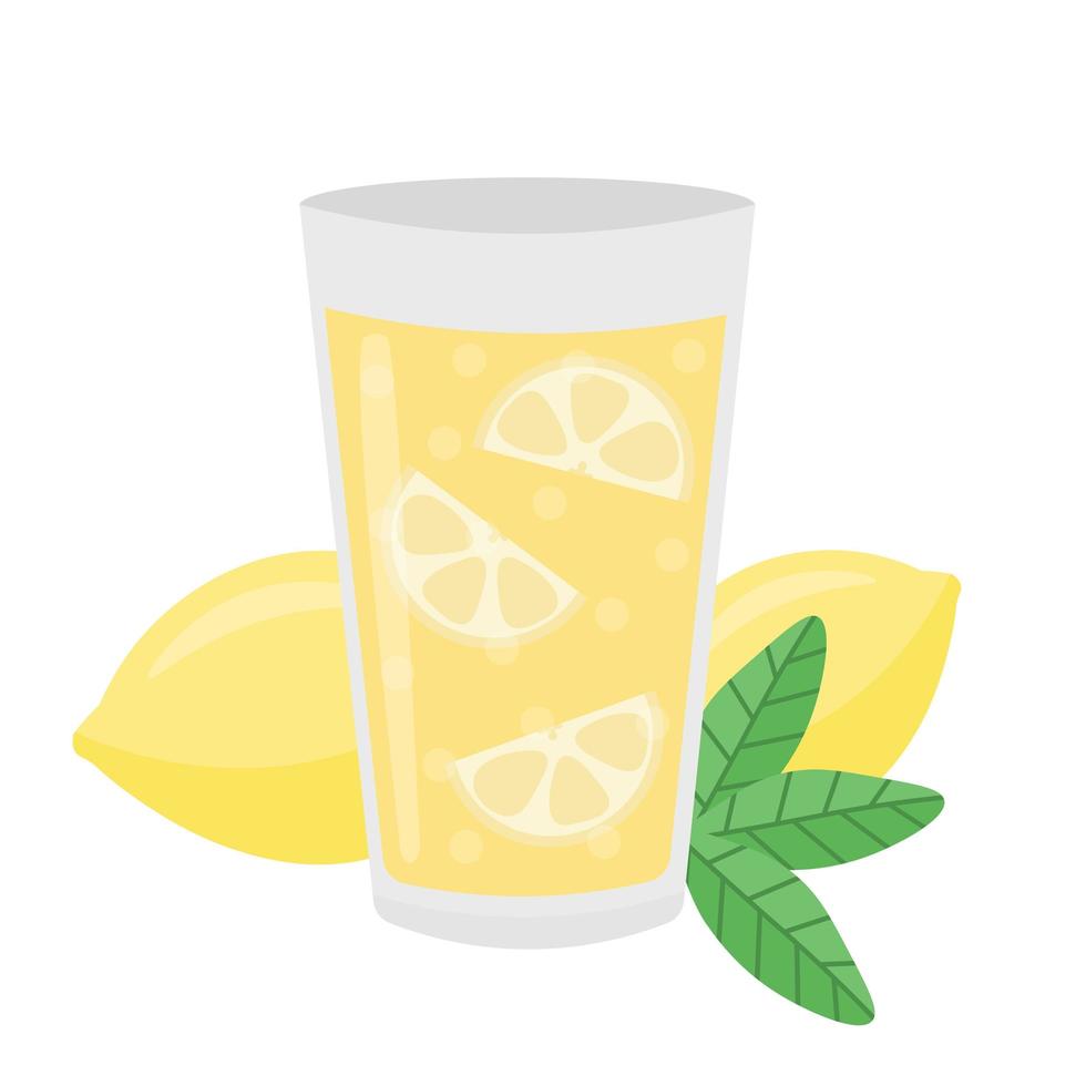 Limonade in einem Glas mit Zitronenscheiben. alkoholfreies Getränk vektor