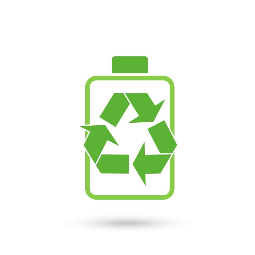 grönt batteri med återvinning symbol ikon. vektor illustration