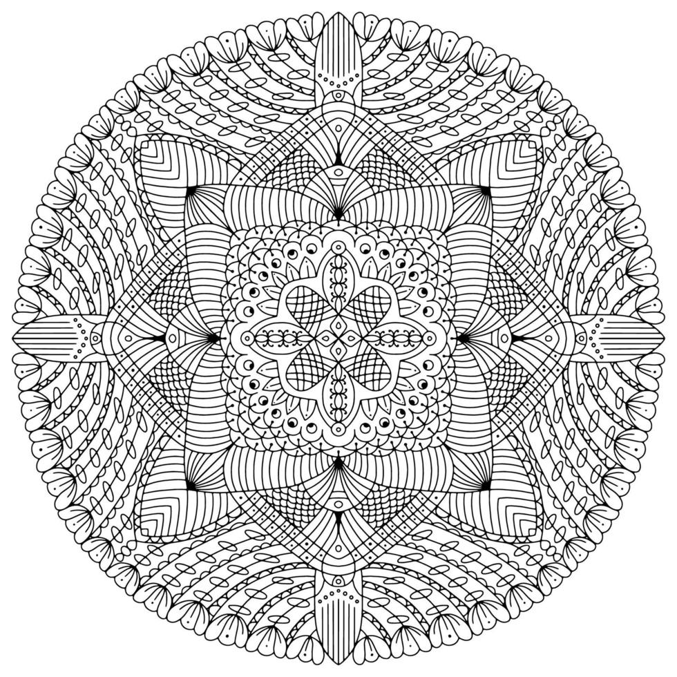 Mandala Zeichnung Vektorelement. Malseite, Malbuch für Kinder und Erwachsene. Hintergrund mit Platz für Text. Umriss florale runde Verzierung. Linienillustration zum Drucken auf Papier oder Stoff. vektor