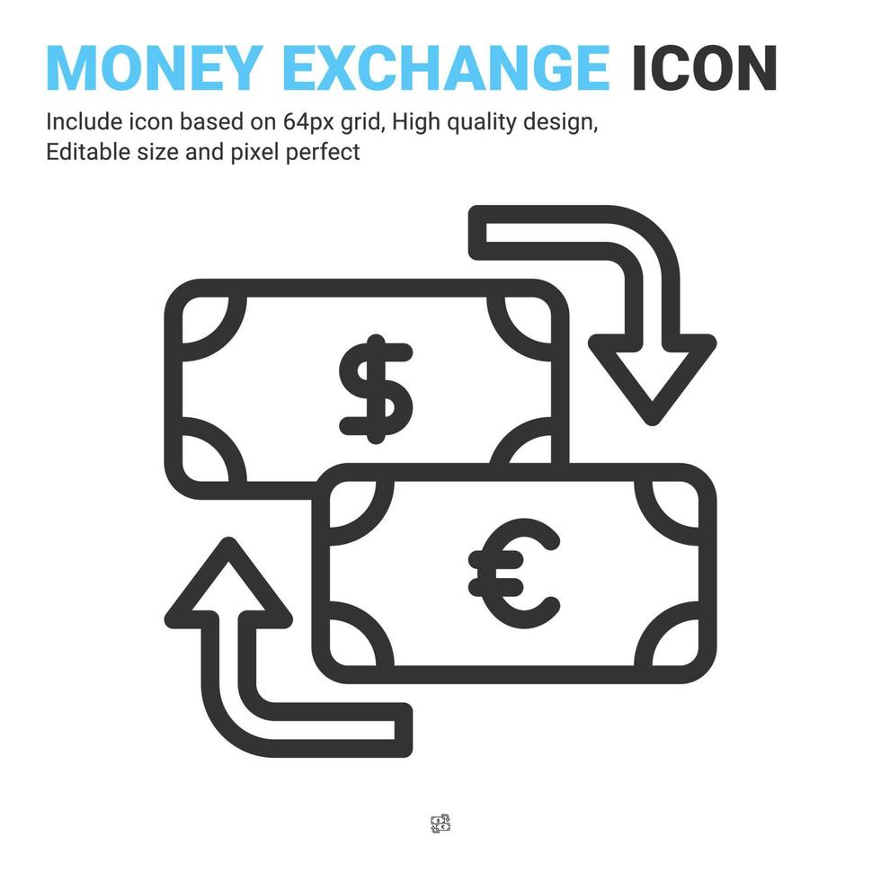 pengar utbyte ikon vektor med dispositionsstil isolerad på vit bakgrund. vektor illustration växelkurs tecken symbol ikon koncept för digitala affärer, finans, industri, företag, app och projekt