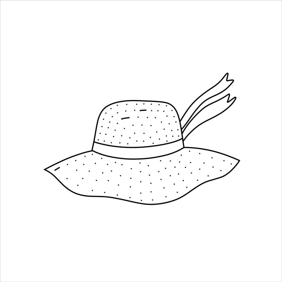 hand gezeichnete vektorillustration des strandhutes. süße Illustration eines Sonnenschutzhutes auf weißem Hintergrund im Doodle-Stil. vektor