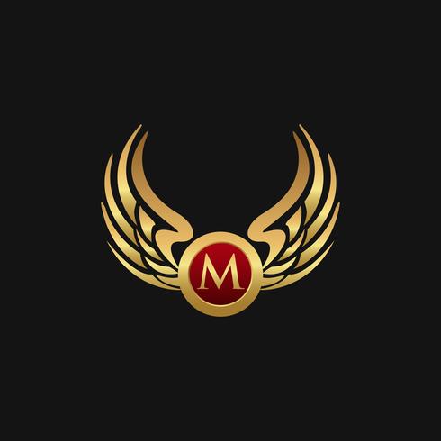 Lyx brev M Emblem Wings logo design koncept mall vektor