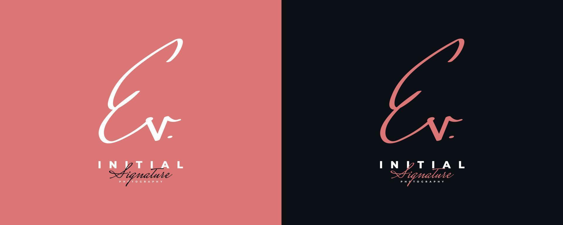 initial e och v logotyp design med i elegant och minimalistisk handstil. ev signaturlogotyp eller symbol för bröllop, mode, smycken, boutique och affärsidentitet vektor