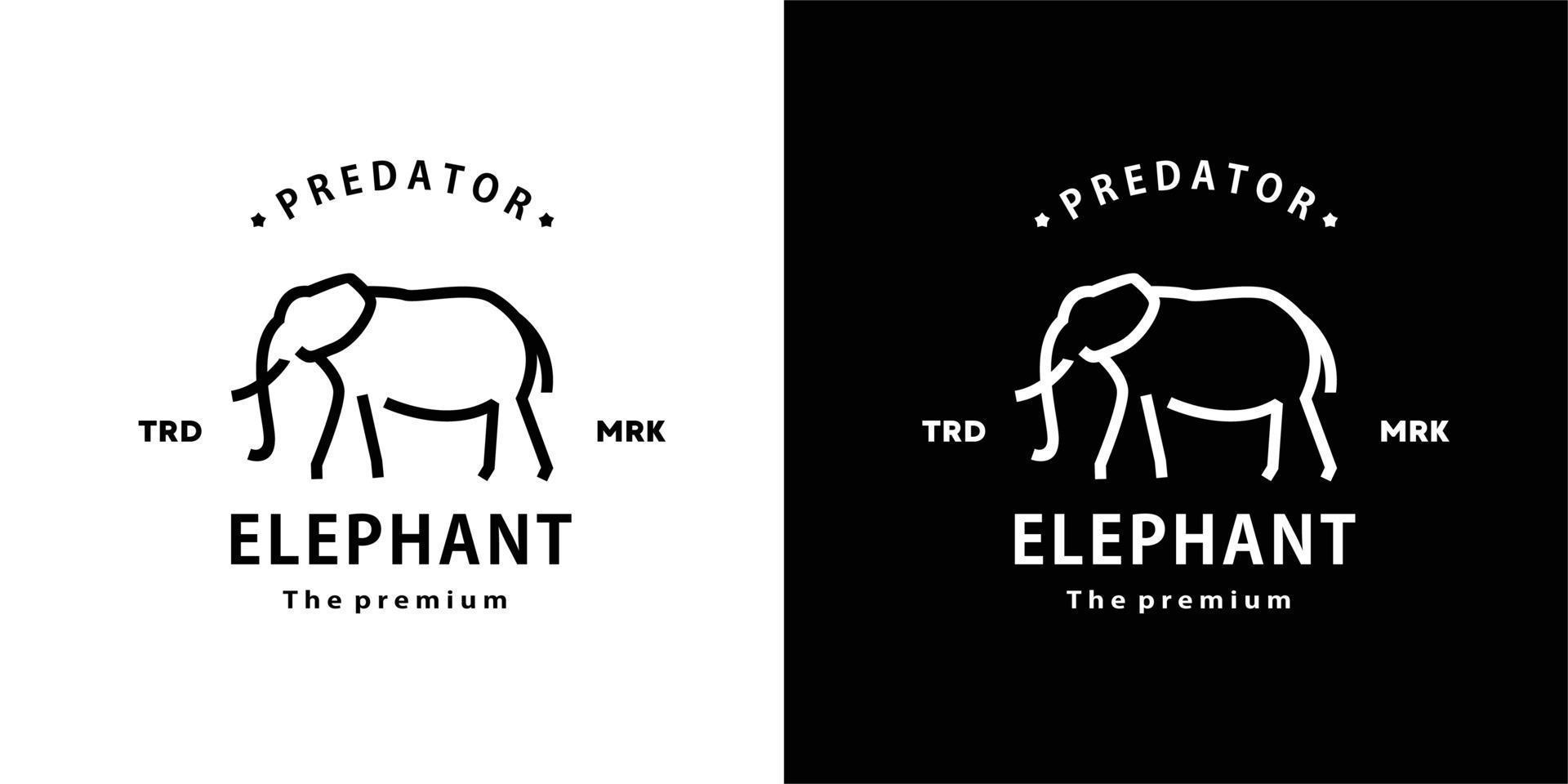 Vintage Retro-Hipster-Elefant-Logo-Vektor-Umriss-Monoline-Kunst-Ikone vektor