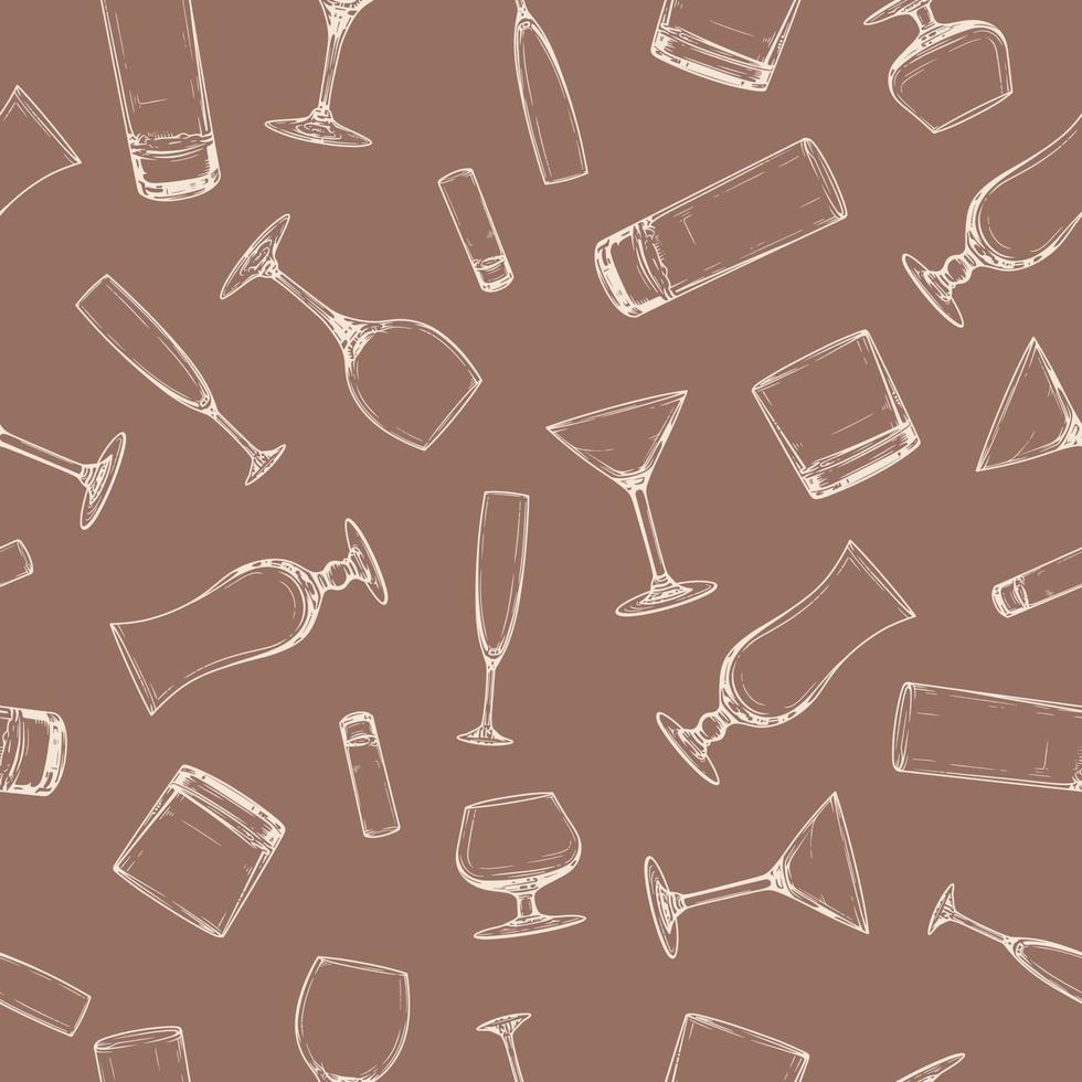 sömlösa mönster av dricksglas typ vektor handritade illustration