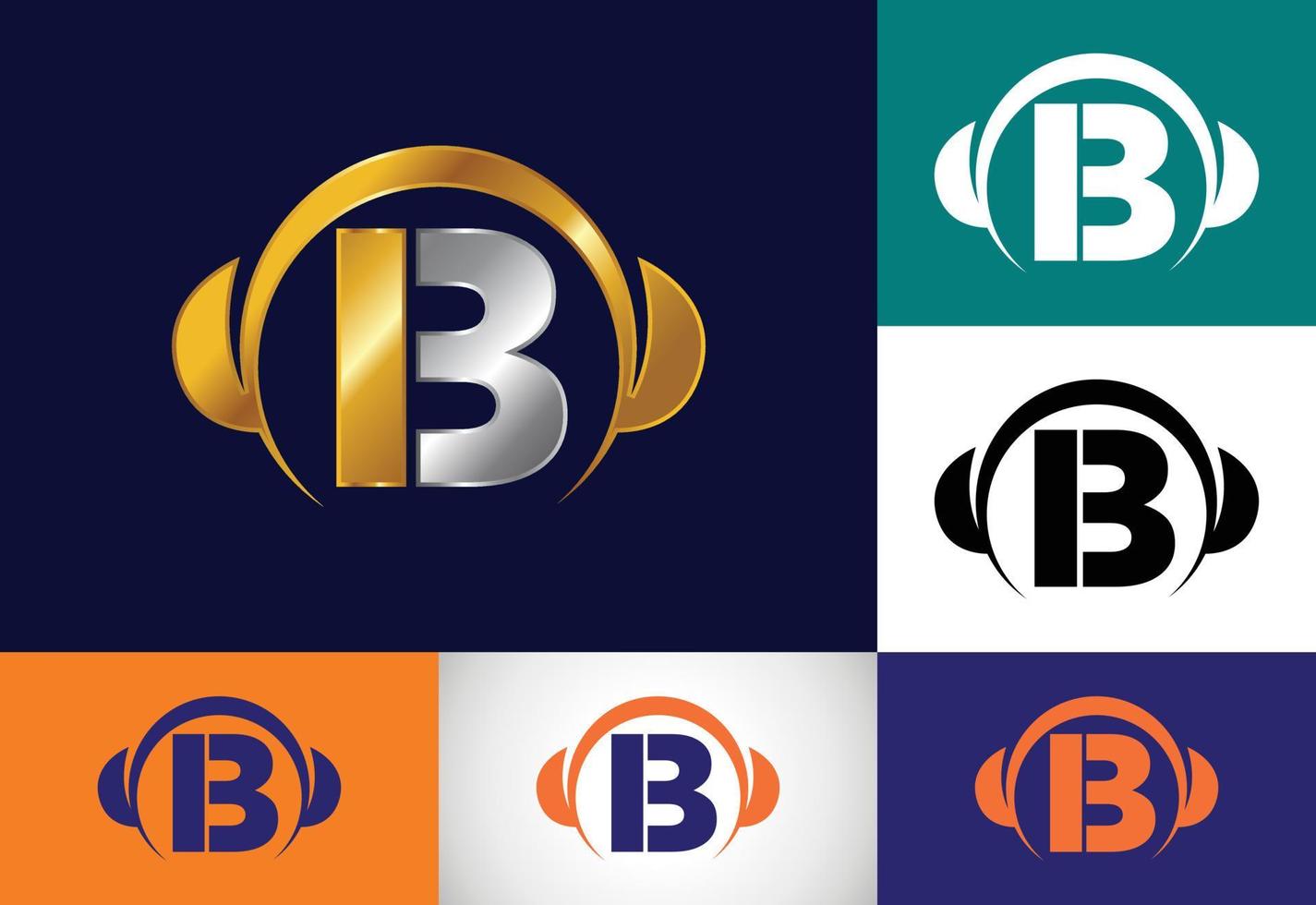 anfängliches b-monogrammalphabet mit einem kopfhörer. Kopfhörer-Logo. Musik-Zeichen-Symbol. Schriftart-Emblem. vektor