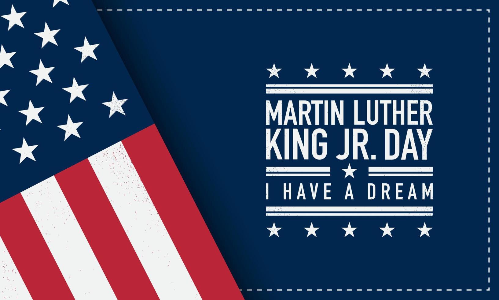 glücklich martin luther king jr. Tag. Glückwunschinschrift auf dem Hintergrund mit der amerikanischen Flagge. Glückwünsche für Familie, Verwandte, Freunde und Kollegen. vektor