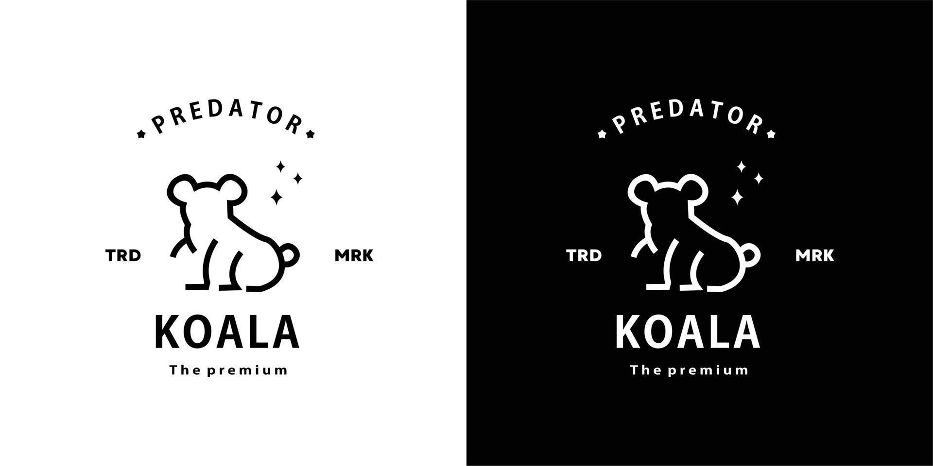 Vintage Retro-Hipster-Koala-Logo-Vektor-Gliederung Monoline-Kunst-Ikone vektor