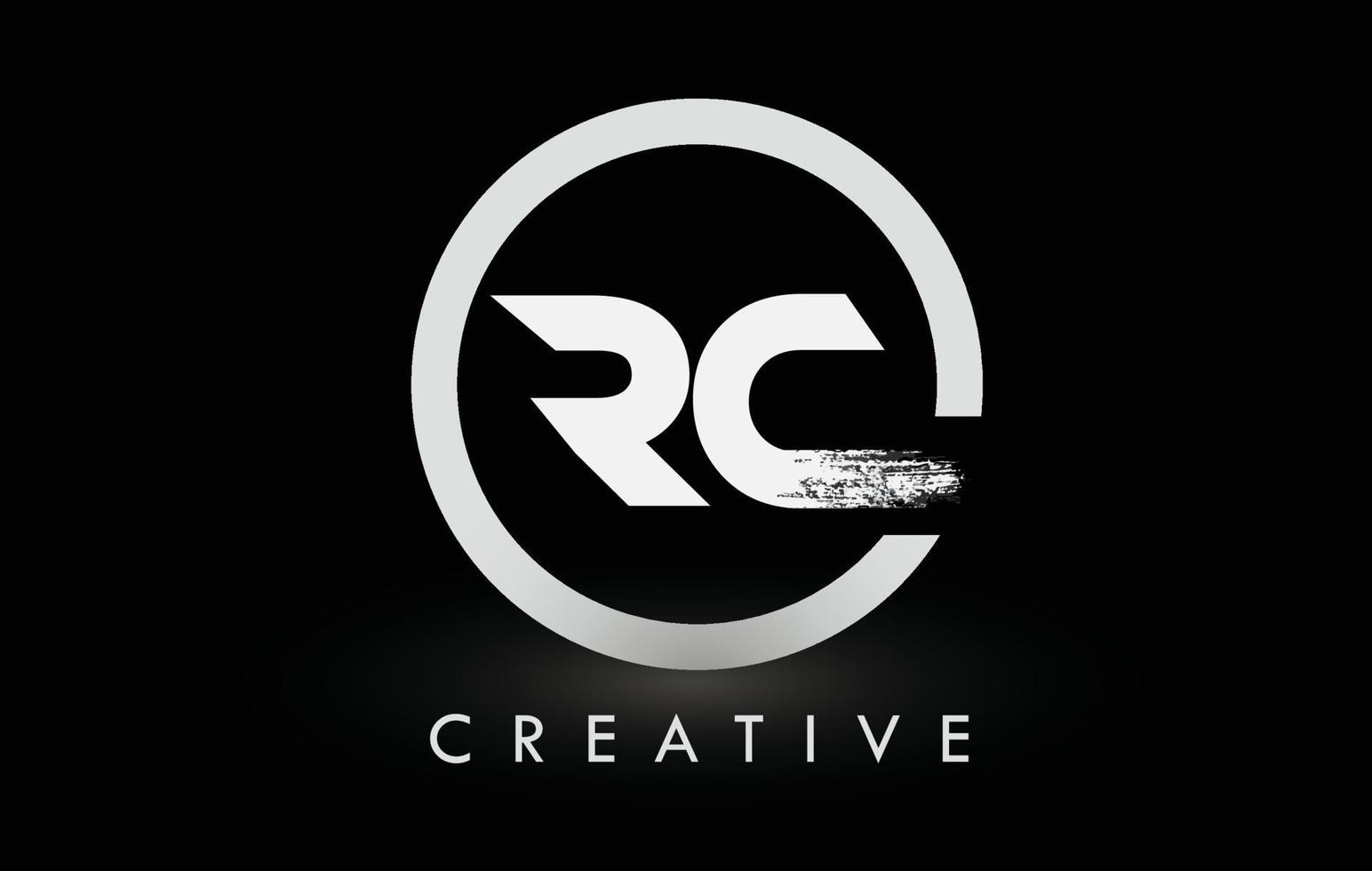 Logo-Design mit weißem RC-Bürstenbuchstaben. kreative gebürstete Buchstaben Symbol Logo. vektor