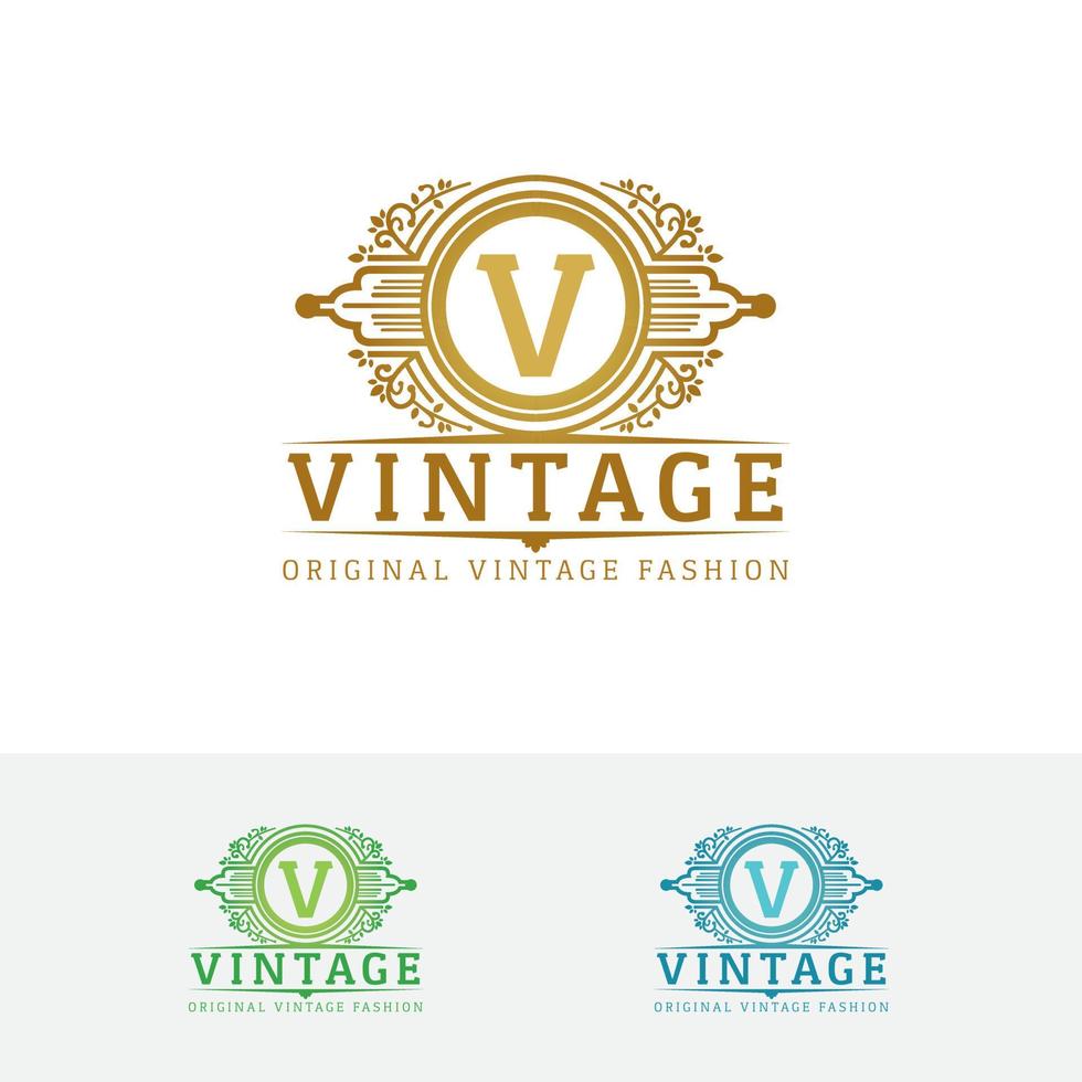 vintage buchstabe v logo design vektor