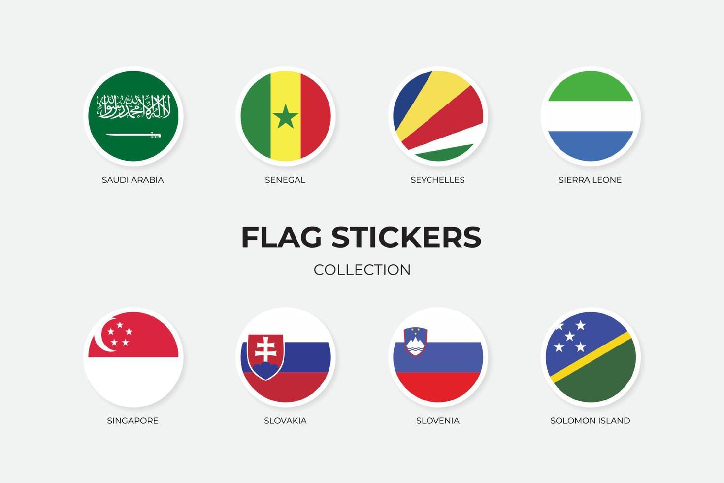 flaggklistermärken för Saudiarabien, Senegal, Seychellerna, Sierra leono, Singapore, Slovakien, Slovenien, Salomonön vektor