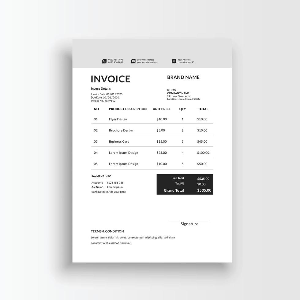 minimalistisk kvitto verifikationsmall vektor, försäljningsfaktura mall vektorformat a4 papper vektor