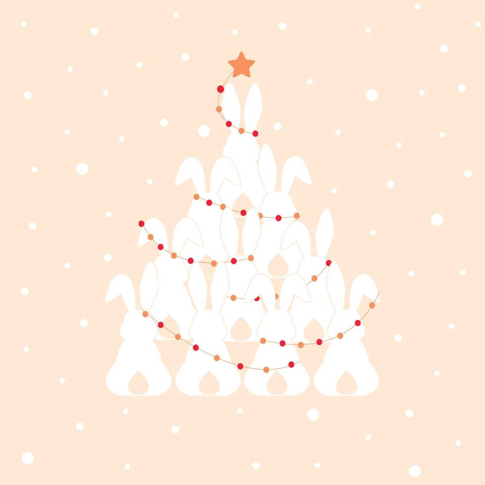 zeichnen vektorillustration charakter design niedlicher kaninchen weihnachtsbaum für neues jahr und frohe christmas.doodle stil. vektor