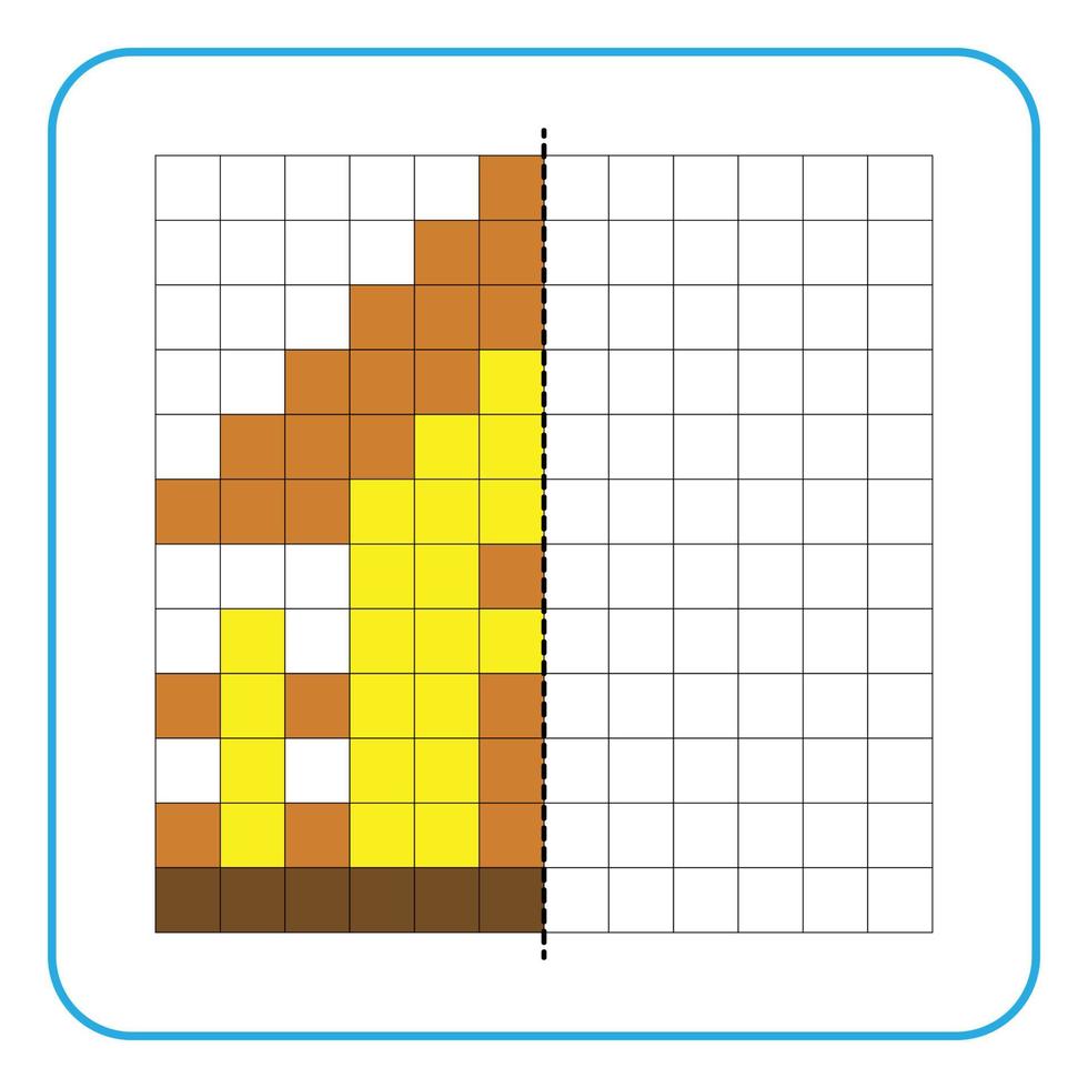 Bild Reflexion Lernspiel für Kinder. lernen, symmetrische Arbeitsblätter für Vorschulaktivitäten auszufüllen. Ausmalen von Rasterseiten, visuelle Wahrnehmung und Pixelkunst. Beenden Sie die Hausbilder. vektor