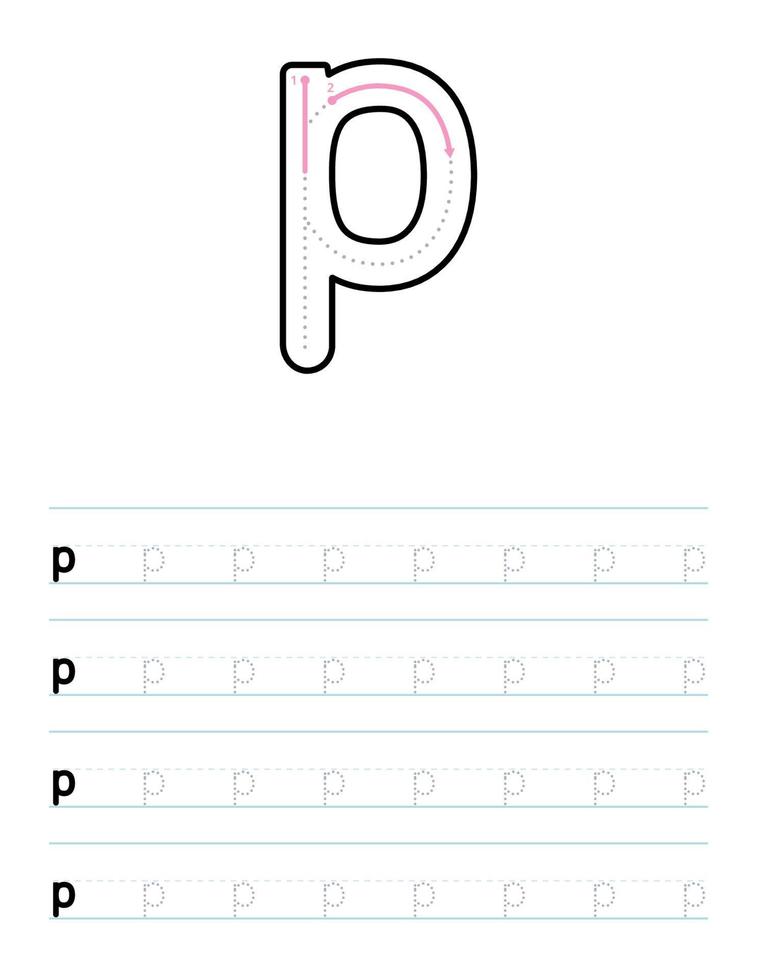 Arbeitsblatt für kleinbuchstaben p nachzeichnen für kinder vektor