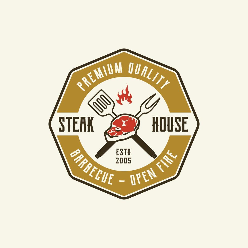 handritad vintage grill hus logotyp badge vektor