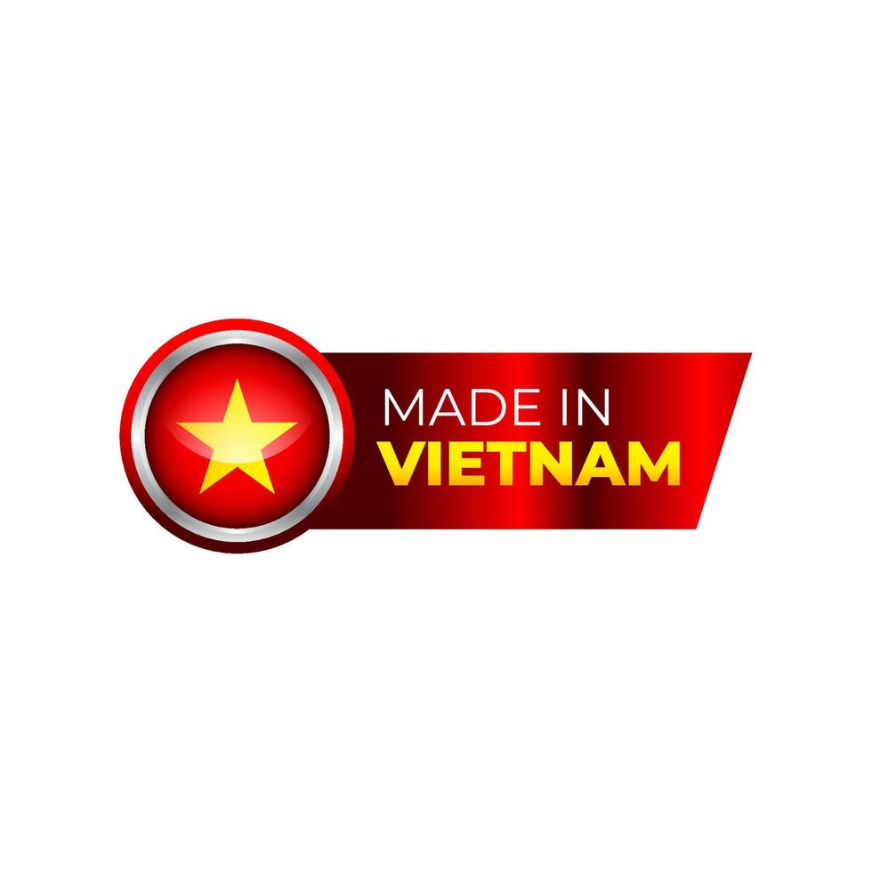 gjord i vietnam etikett vektor illustration, design av flagga badge tecken klistermärke för produkt media marknadsföring