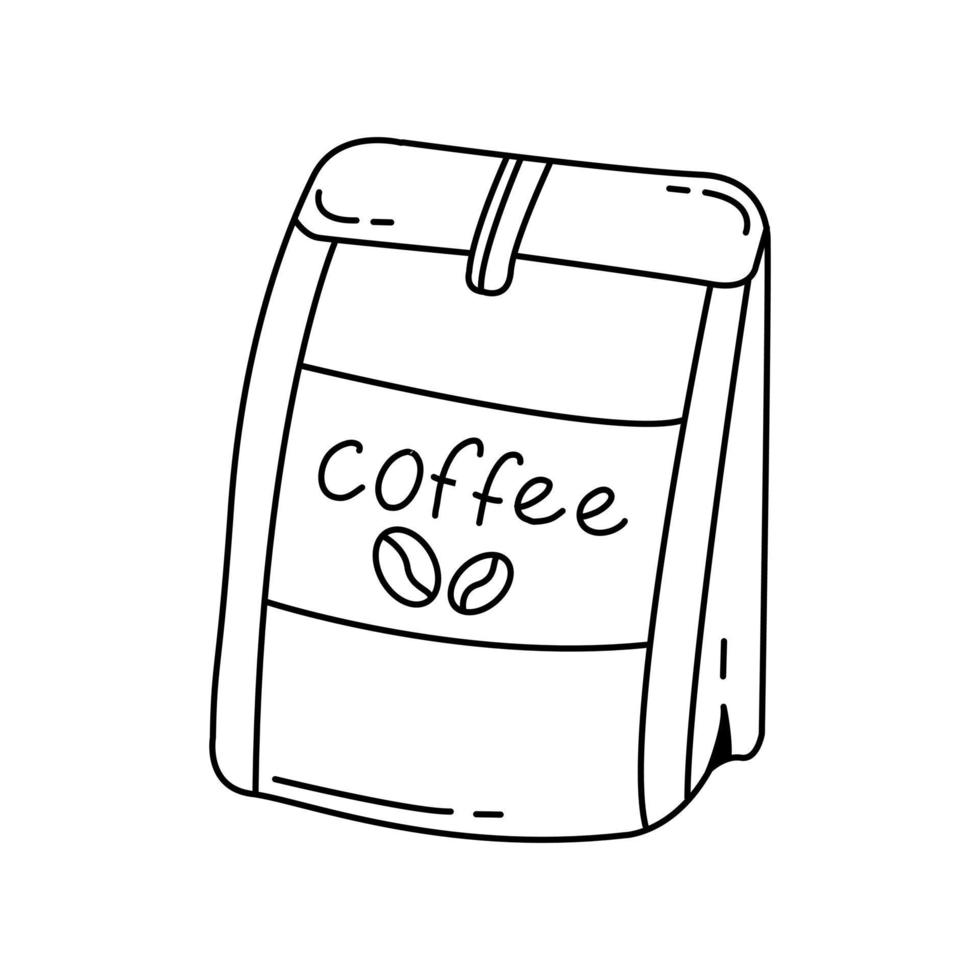 kaffepåse enkel svart och vit doodle stil isolerad på vit bakgrund. vektor handritad doodle illustration.