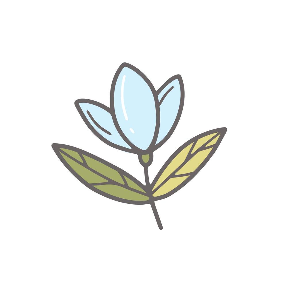 blaue Blume im Doodle-Stil. vektor isolierte illustration.