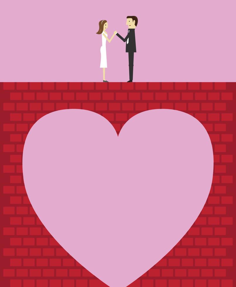 älskare visar kärlek på den hjärtformade väggen vektor