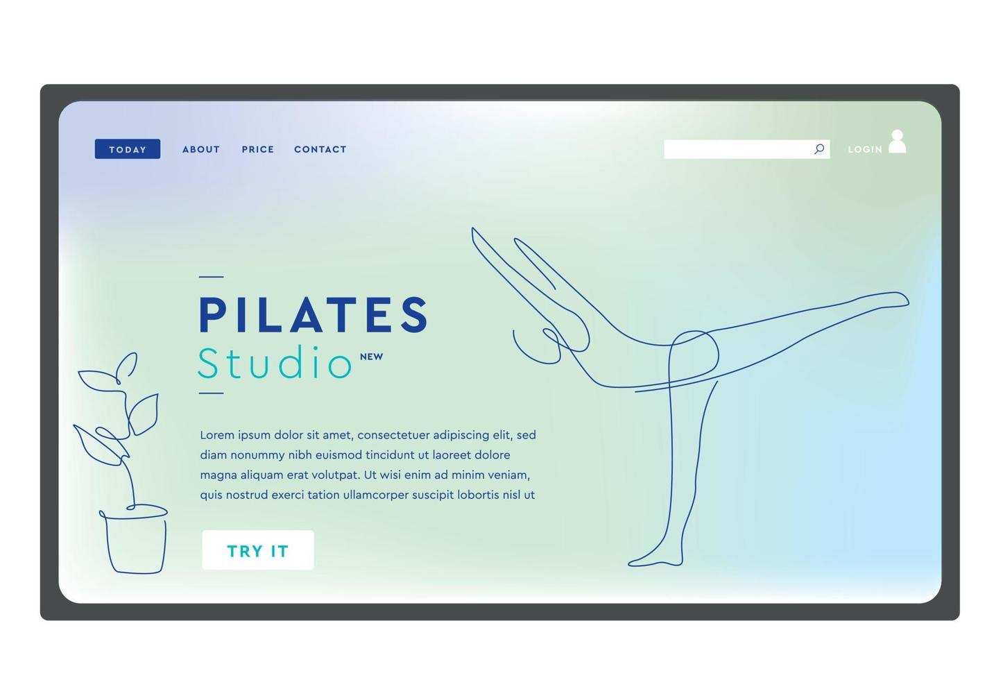 Landing Page für Pilates-Kursvorlagen. Landung eine Linie Design eine Linie. Website Yoga-Kurs. vektor