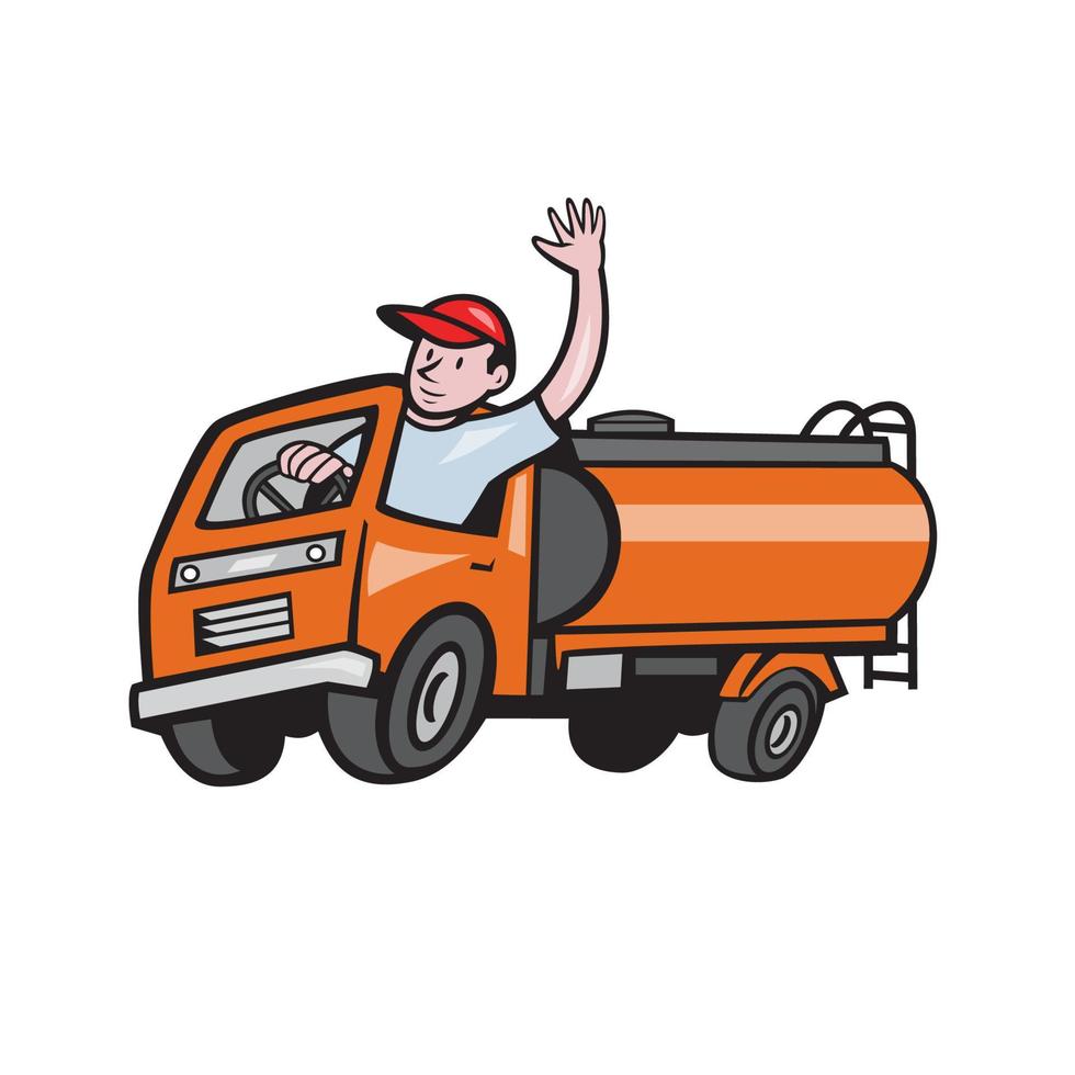 4-Rad-Tanker-LKW-Fahrer winkt Cartoon vektor