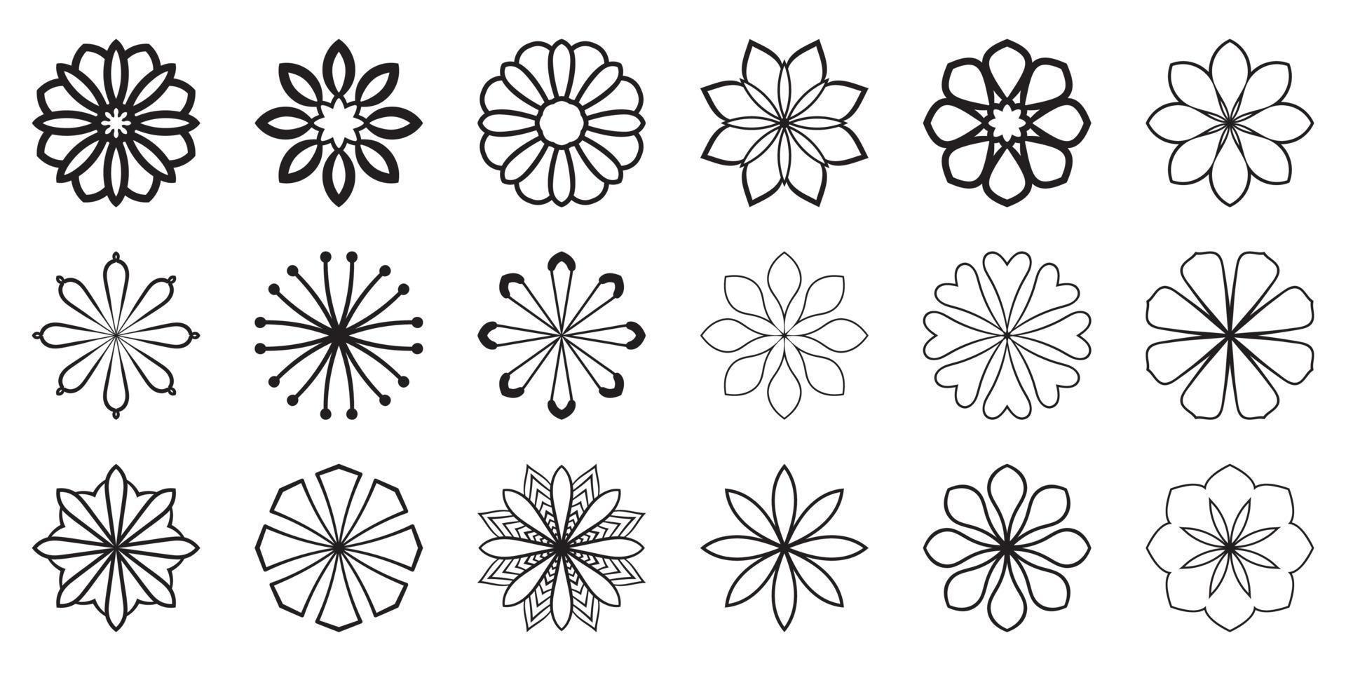 uppsättning söta mandala blommor. dekorativa runda doodle stjärnor isolerad på vit bakgrund. geometriska dekorativa ornament samling i etnisk orientalisk stil. vektor