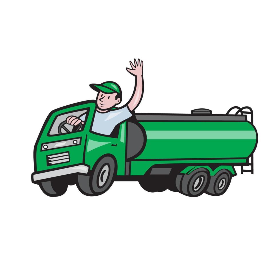 6-Rad-Tanker-LKW-Fahrer winkt Cartoon vektor
