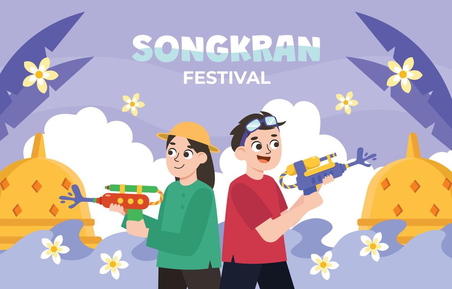 Wasserpistole bei der Songkran-Feier spielen vektor